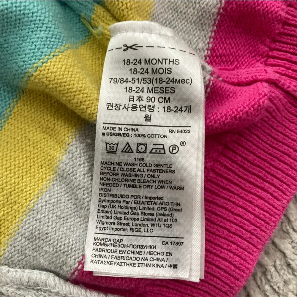 Baby Gap Rainbow Stripe Knit Romper 18-24M Cotton Girls Ruffle‎ Sleeves